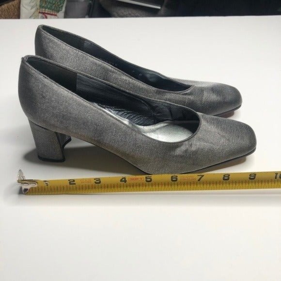 Stuart Weitzman Silver Metallic Fabric Heels #7B - Picture 10 of 12